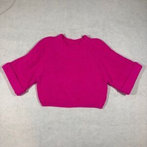 Sweet Generis Fuzzy Cropped Sweater M/L Hot Pink Short Sleeve Soft Knit